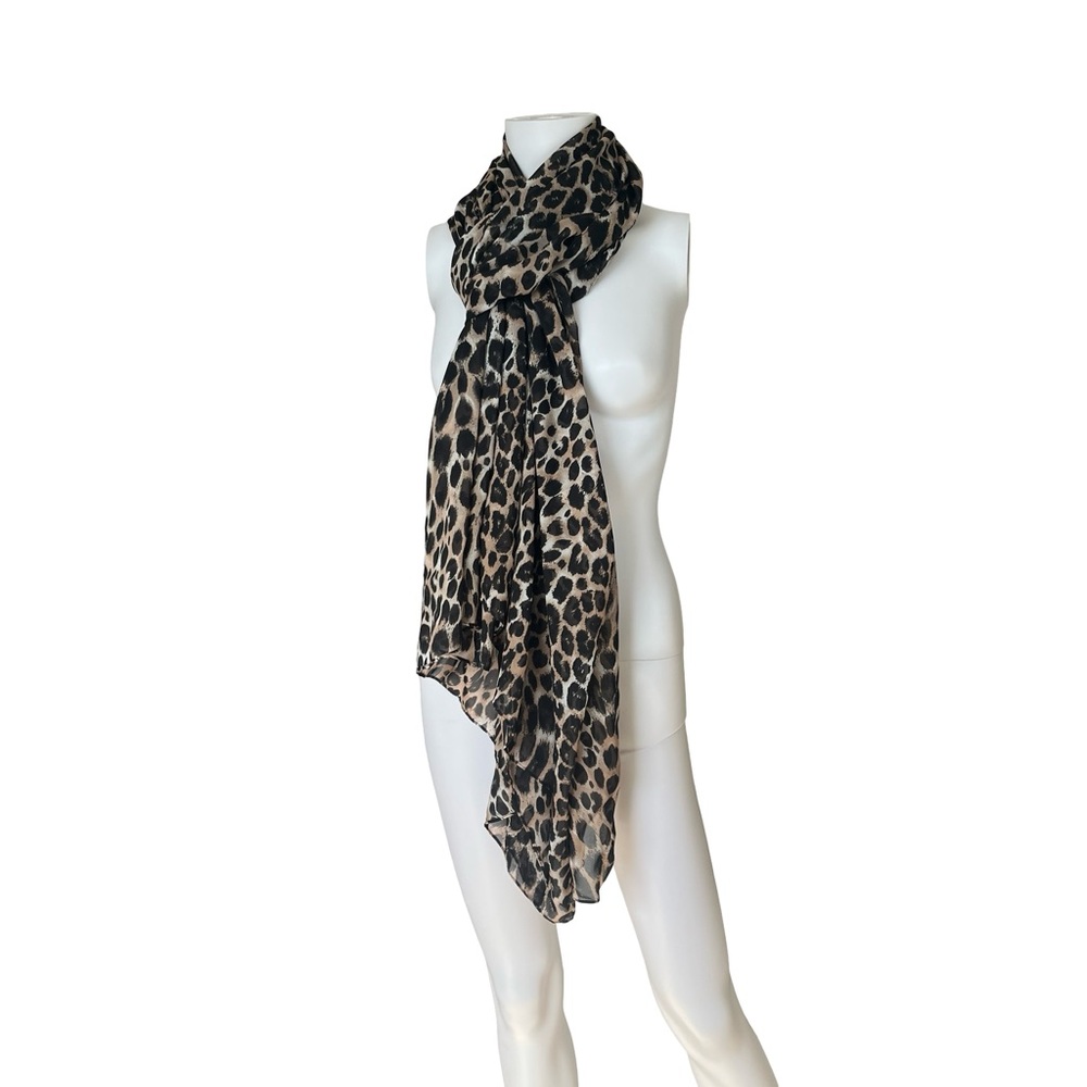 Chicos Large Animal Print Scarf Sheer Chiffon Lightweight
